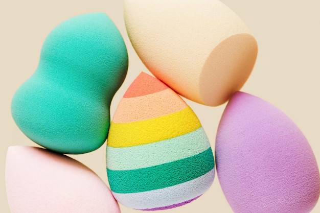 Colorful cosmetic beauty sponges close up Makeup puff for tone cream foundation concealer