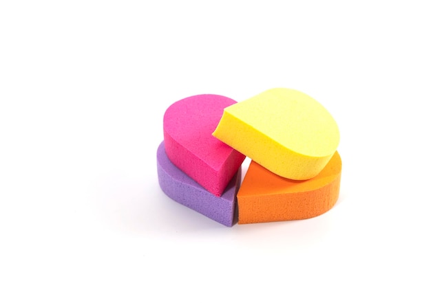 Colorful cosmetic makeup applicator sponge set isolated on white background