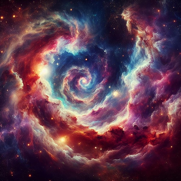 Цветное космическое полотно с вращающимися туманностями, галактиками и звездами