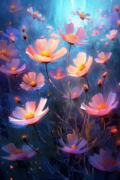 Colorful cosmos flower background Illustration AI Generative