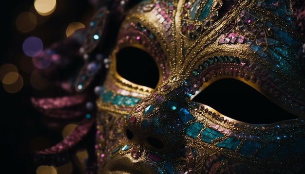 Красочный костюм, богато украшенная маска, празднование Марди Гра, созданное искусственным интеллектом