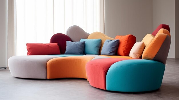 a colorful couch with a colorful cushion that says quot nook quot