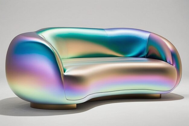 A colorful couch with a rainbow design on the back.