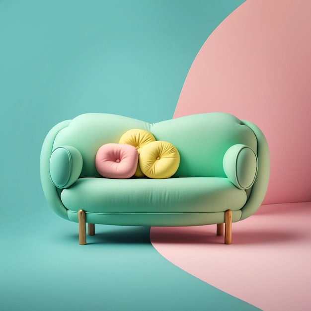 A colorful couch with two pillows on it