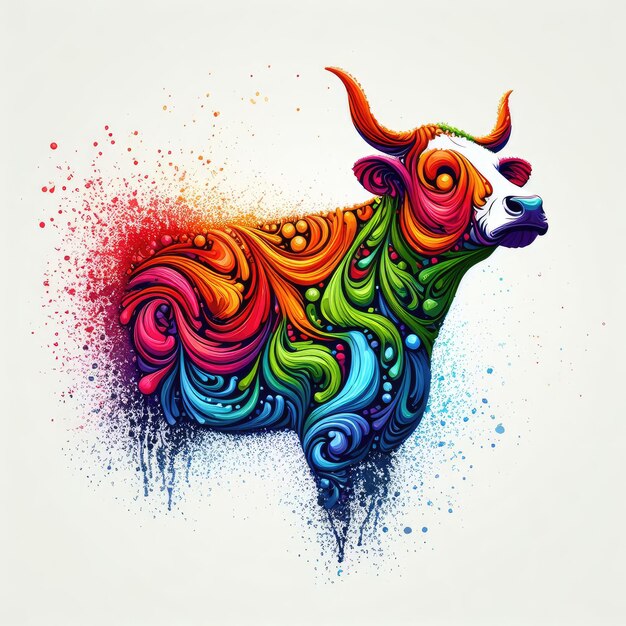 Photo a colorful cow with the word quot the word quot on it