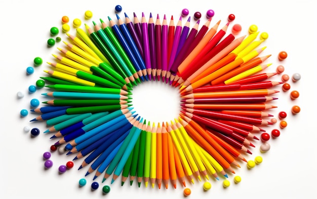 Photo colorful crayons arranged in a circle