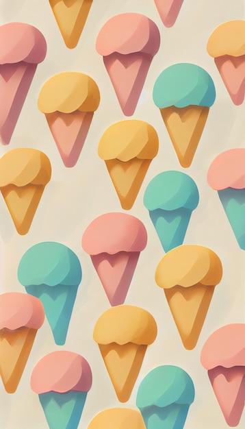 Photo colorful cream cute ice cream pattern on pastel pink background boho illustration delicious sweet treats