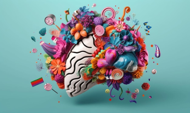 Photo colorful creative brain illustration imagination and inspiration background generative ai