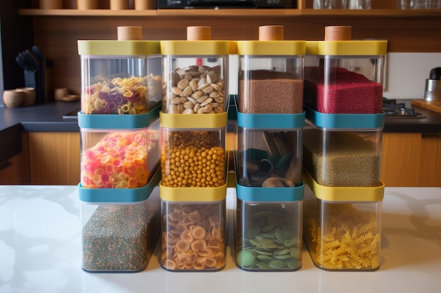 A colorful and creative food storage system with everything in its place created with generative ai