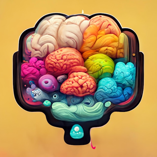 Photo colorful creative human brain cartoon style