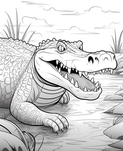 Photo colorful crocodile adventure a simple coloring page for young artists