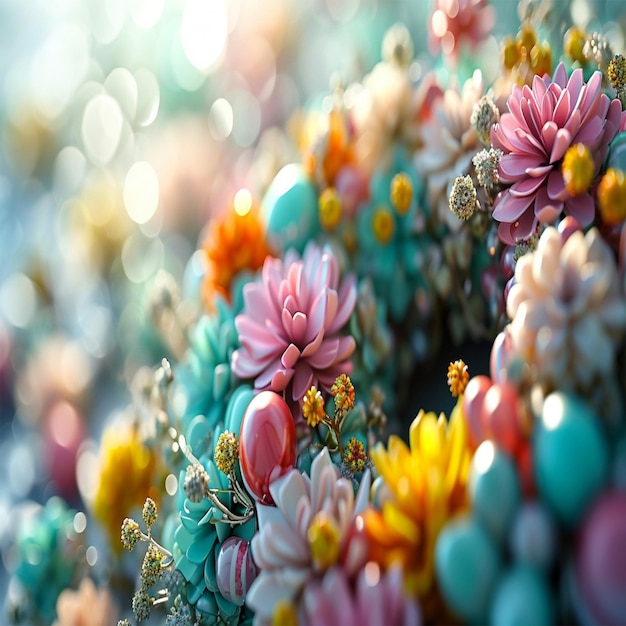 Colorful crocus flowers blooming in a garden in spring