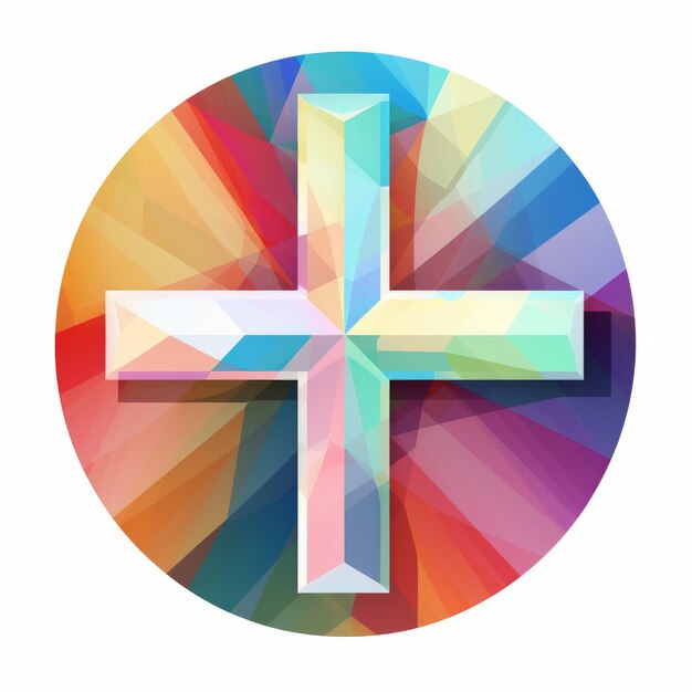 a colorful cross in a circle on a white background