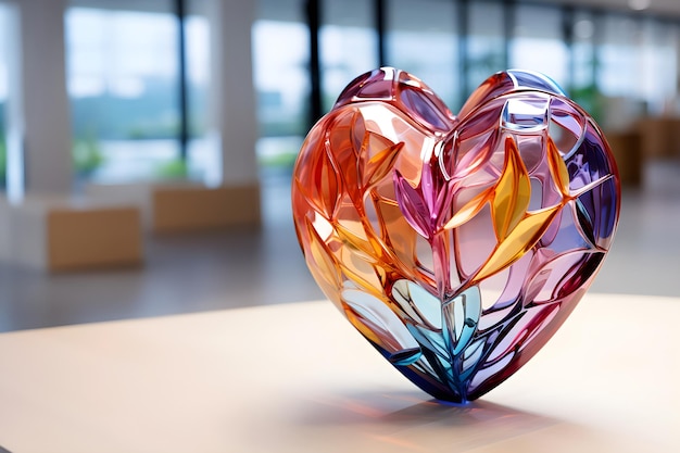 Photo colorful crystal heart reflects beautifully and outstandingly there is a space for copy text suitable for making greeting cards on occasions related to love it shows a beautiful but fragile love