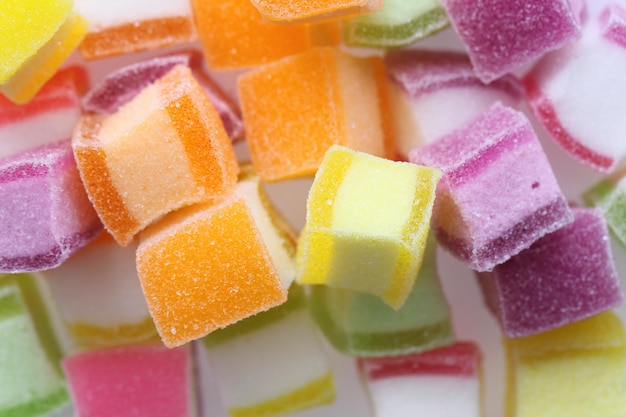 Colorful cube jelly candy isolated in white background