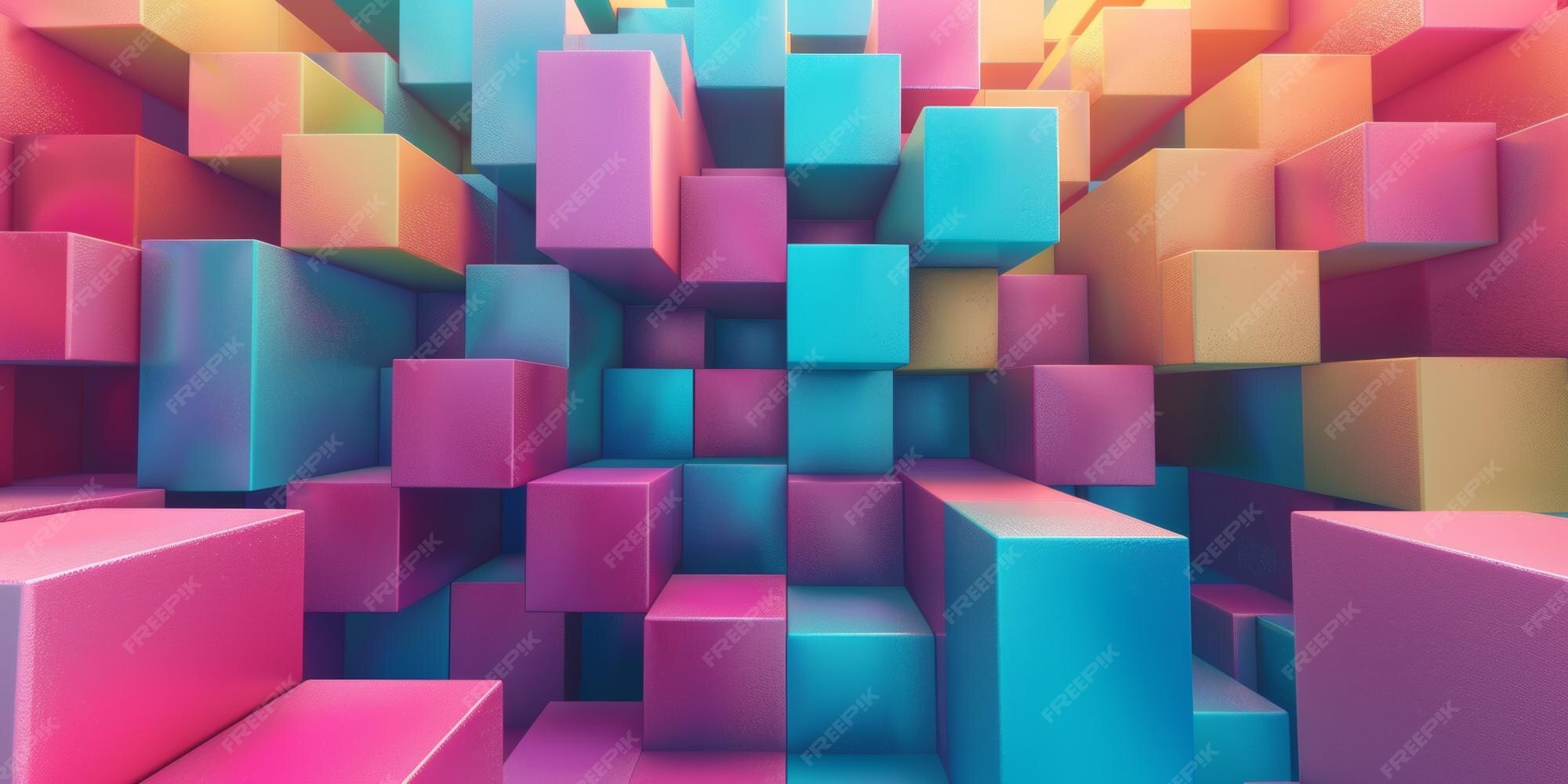 Premium Photo A colorful cube wall with a blue and pink block in the