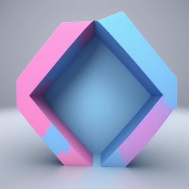 a colorful cube with a blue and pink border