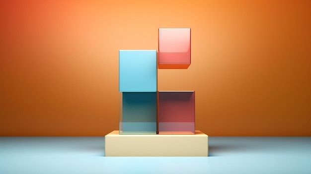 Photo a colorful cube with the letter f on it in front of an orange wall.