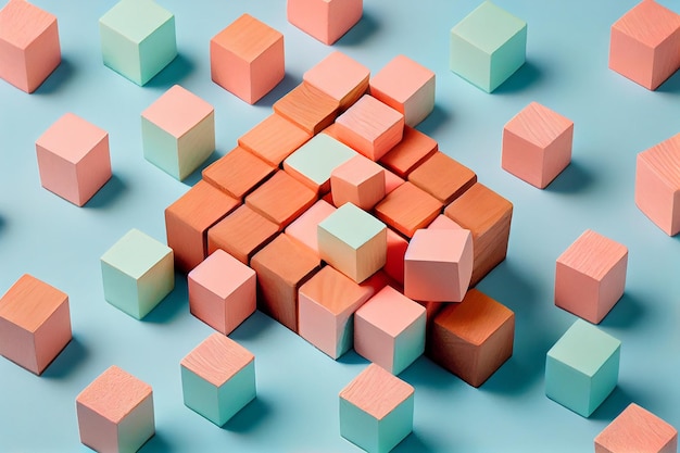 Photo colorful cubes on a blue background with the word cubes.