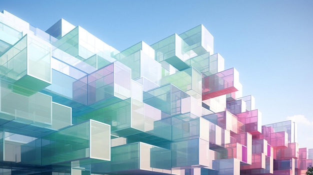 Colorful cubes in a geometric pattern Abstract architectural composition