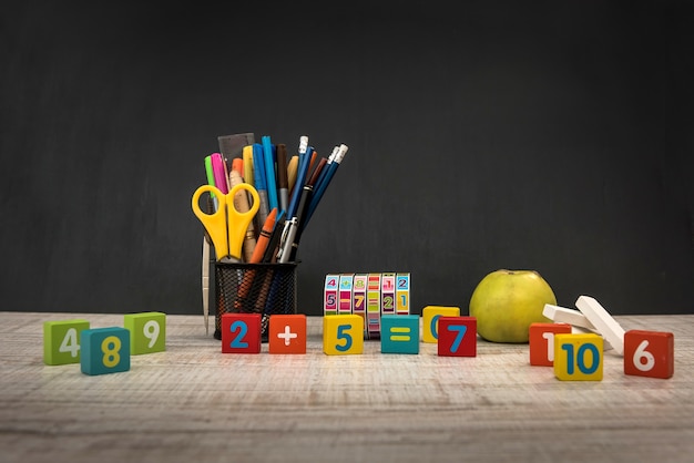 Colorful cubes with different digits close up. Education concept