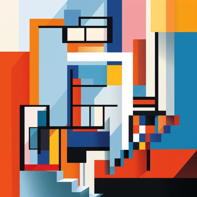 Foto abstract di edifici cubisti colorati de stijl illustrazione di scorta