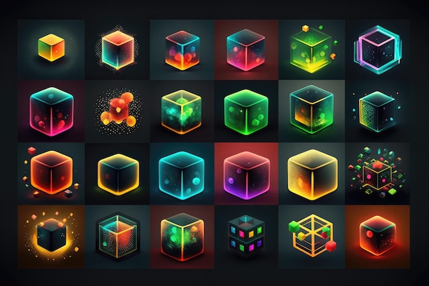 Colorful Cubs Icon Black Background Generative AI