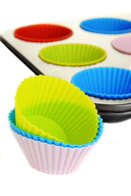 Colorful cupcake cases close up