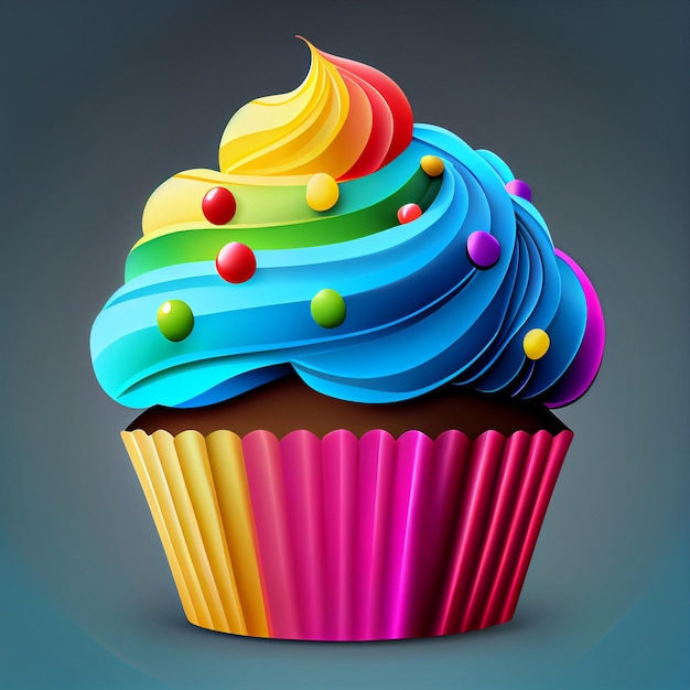Colorful cupcake with sprinkles on top generative ai