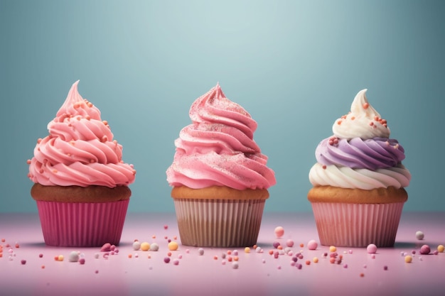 Colorful cupcakes on a pastel background Generative AI illustration