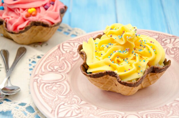 Colorful cupcakes on a plate