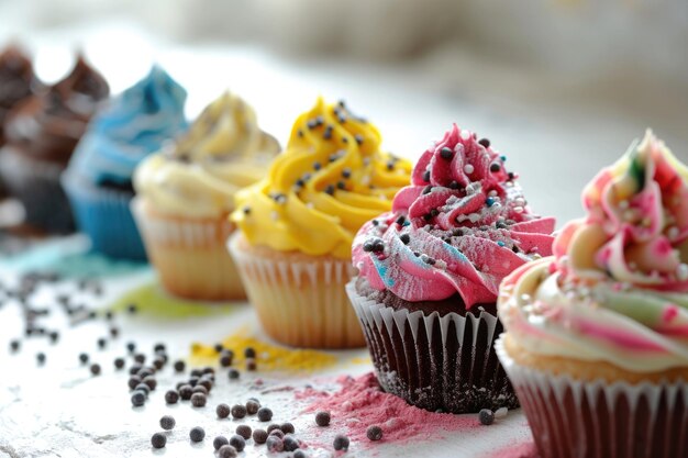 Photo colorful cupcakes on white background