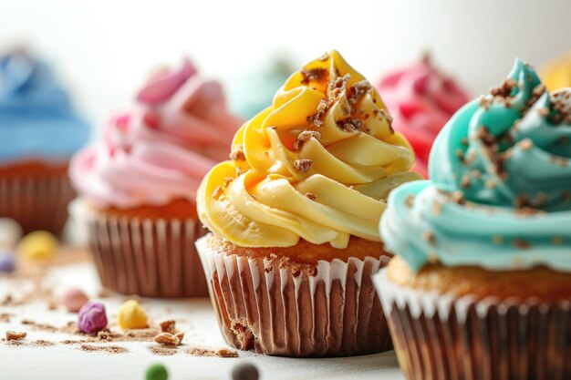Foto cupcakes colorati su sfondo bianco