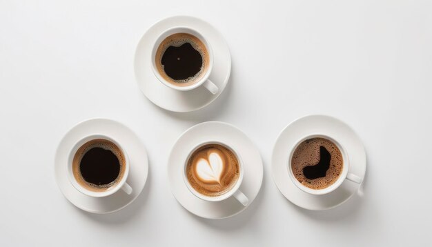 Colorful cups of Turkish coffee view over white studio Minimal style with copy space