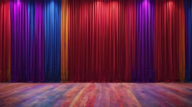 A colorful curtain with the colors red blue and purple