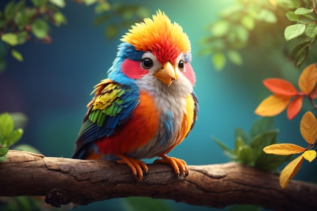 Colorful cute baby parrot bird illustration