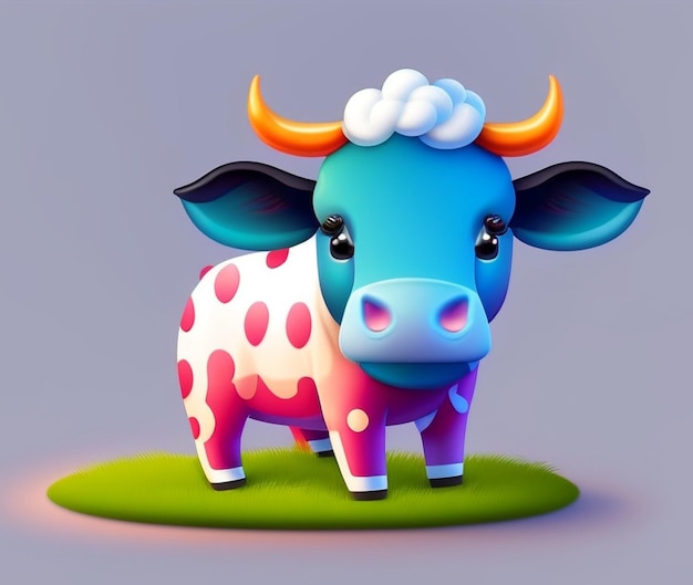 A colorful cute cartoon cow