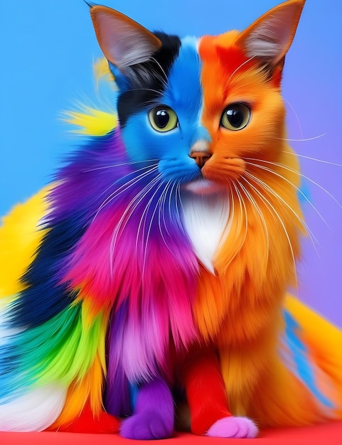 Красочное милое фото кота с красочным фоном