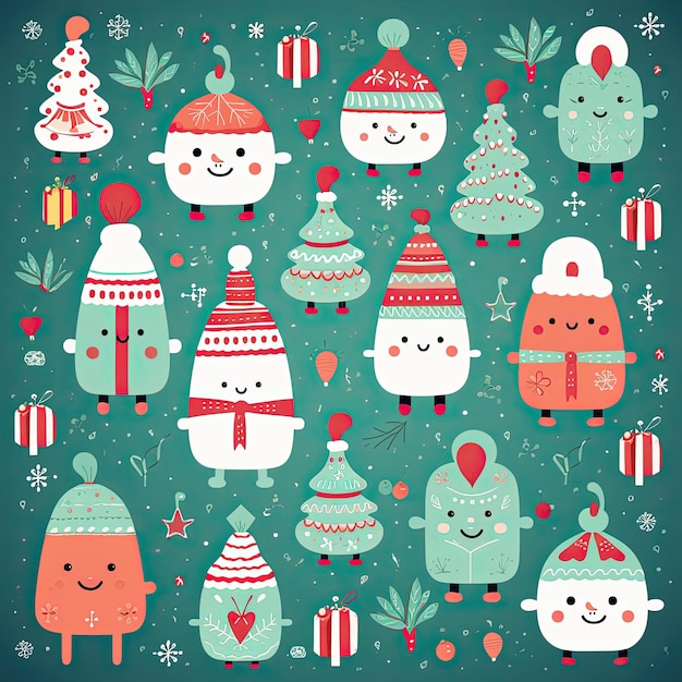 Photo colorful and cute christmas clip art in 4k vector