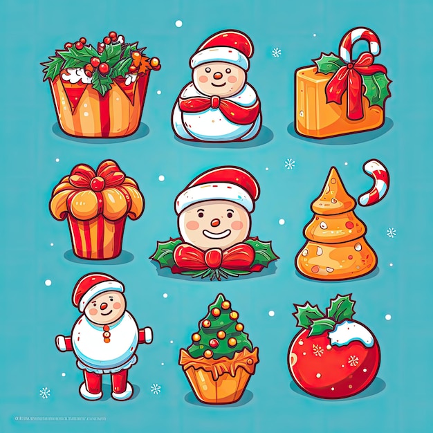 Photo colorful and cute christmas clip art in 4k vector