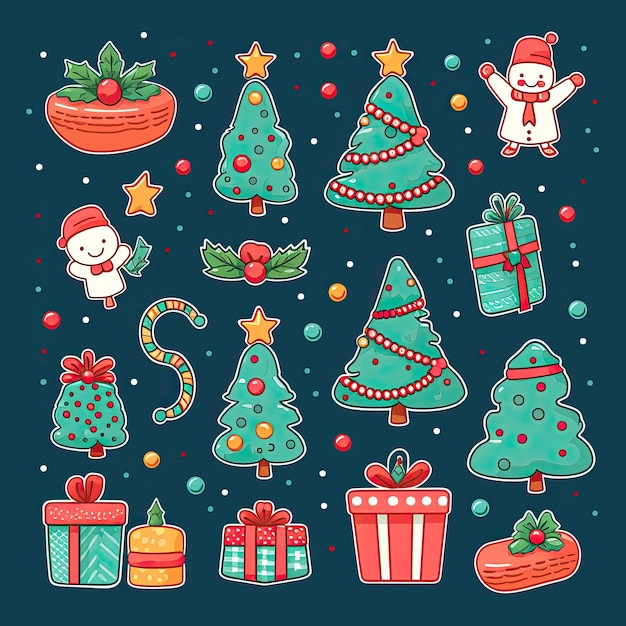 Photo colorful and cute christmas clip art in 4k vector