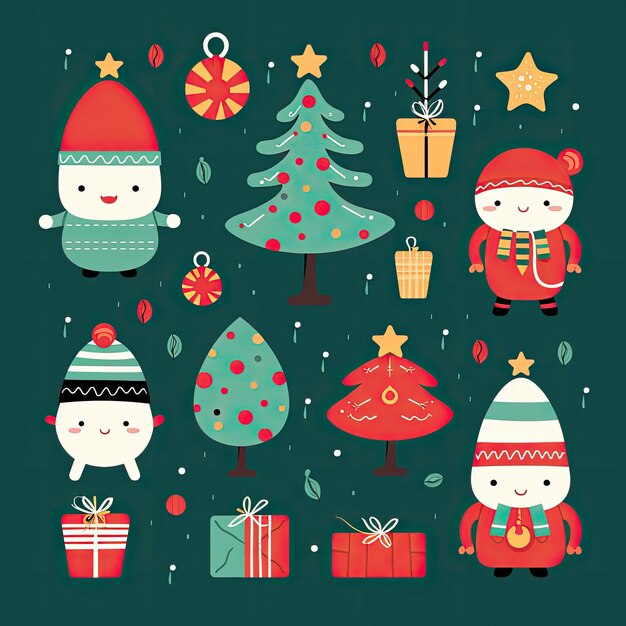 Photo colorful and cute christmas clip art in 4k vector