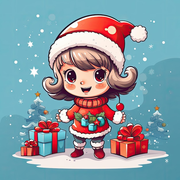 Colorful and cute christmas clip art in 4k vector