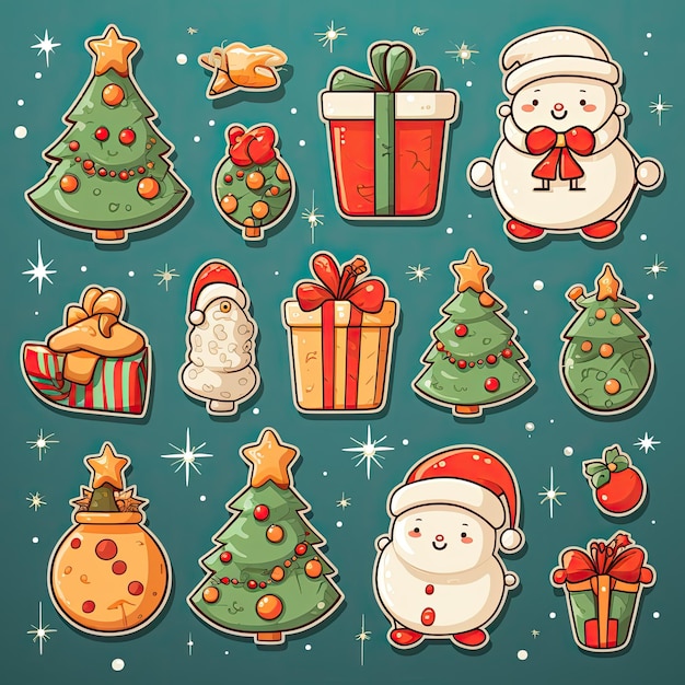 Photo colorful and cute christmas clip art in 4k vector