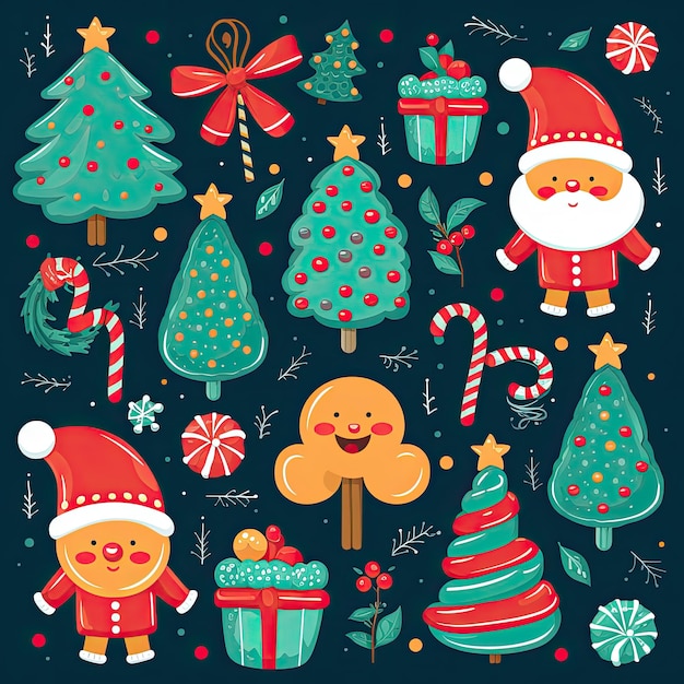 Colorful and Cute Christmas Clip Art in 4K Vector