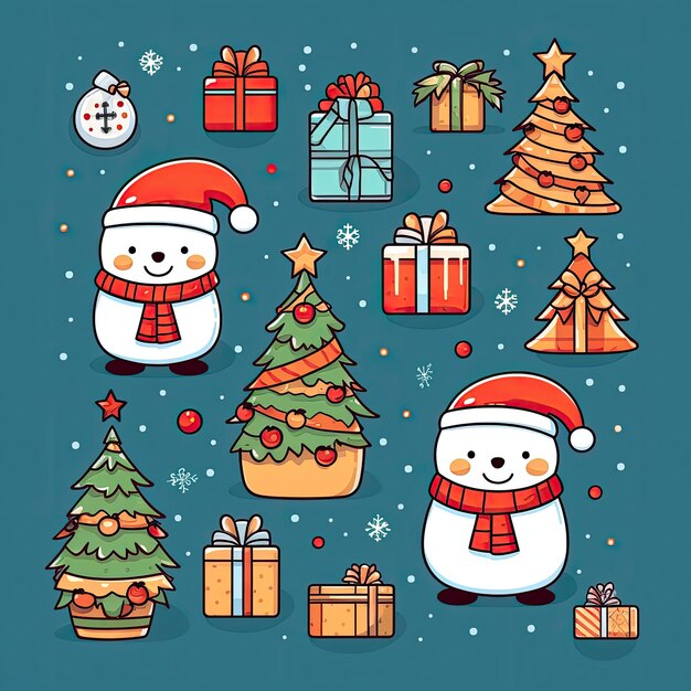 Photo colorful and cute christmas clip art in 4k vector