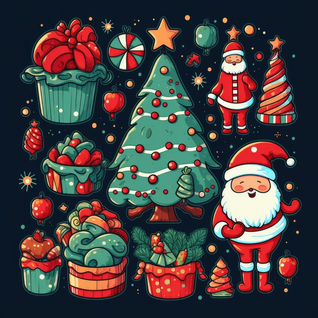 Photo colorful and cute christmas clip art in 4k vector