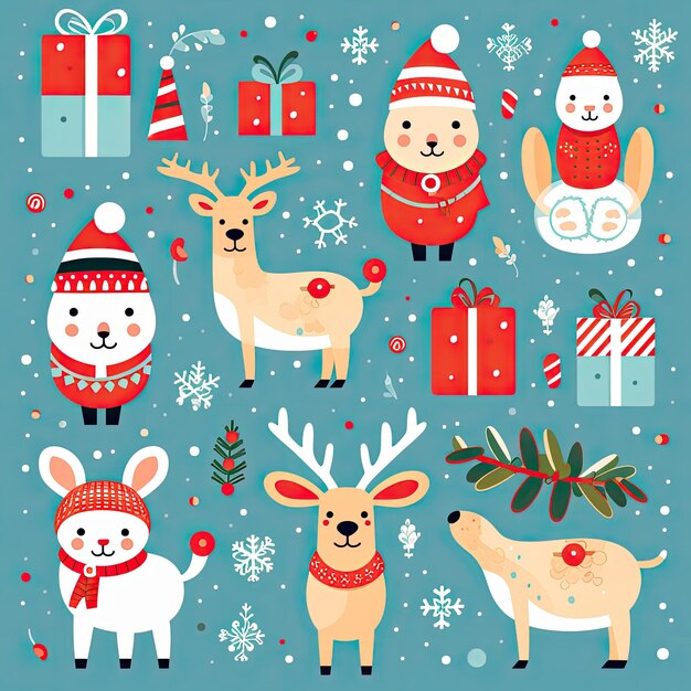 Photo colorful and cute christmas clip art in 4k vector