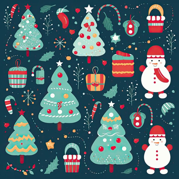 Colorful and cute christmas clip art in 4k vector