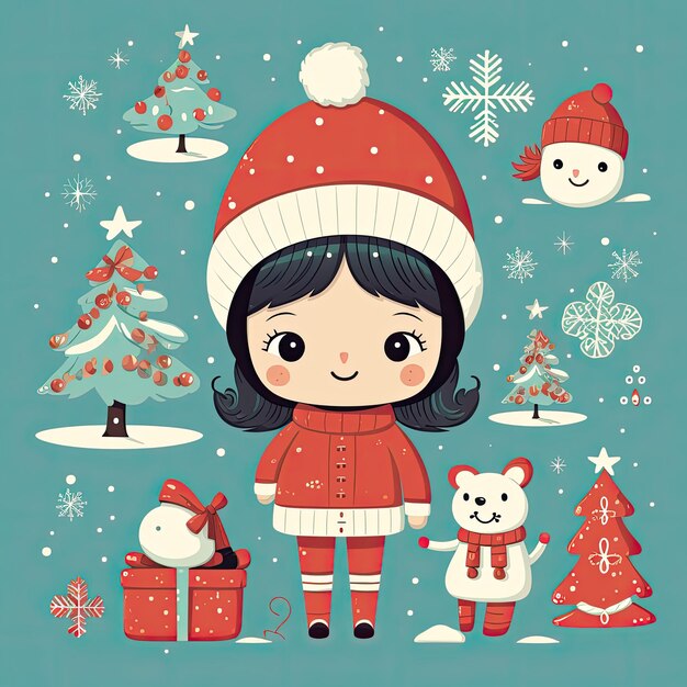 Photo colorful and cute christmas clip art in 4k vector